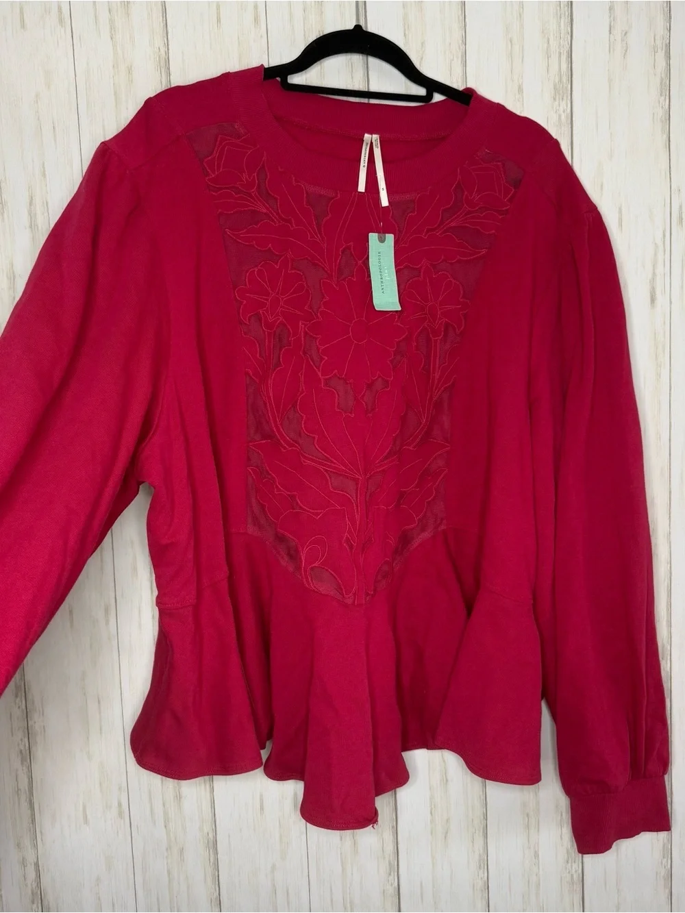 Anthropologie NWT 3X Embroidered Cutwork Swing Long Sleeve Sweatshirt